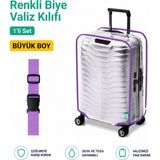 Trink Çanta Şeffaf Valiz Koruyucu Kılıf ve Valiz Kemeri * 1'er Adet * Lila - Büyük