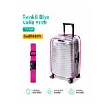 Trink Çanta Şeffaf Valiz Koruyucu Kılıf ve Valiz Kemeri * 1'er ADET * PEMBE - BÜYÜK