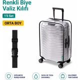 Trink Çanta Şeffaf Valiz Koruyucu Kılıf ve Valiz Kemeri * 1'er Adet * Siyah - Orta