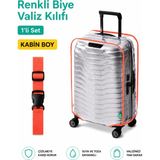 Trink Çanta Şeffaf Valiz Koruyucu Kılıf ve Valiz Kemeri * 1'er Adet * Turuncu - Kabin