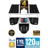 Trio 4 Kameralı 20Mp 4G 120Gb Sim Kart Dahil Güvenlik Kamerası Çift Solar Panelli Güneş Enerjili