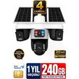 Trio 4 Kameralı 20Mp 4G 240Gb Sim Kart Dahil Güvenlik Kamerası Çift Solar Panelli Güneş Enerjili