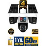 Trio 4 Kameralı 20Mp 4G 60Gb Sim Kart Dahil Güvenlik Kamerası Çift Solar Panelli Güneş Enerjili