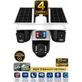 Trio 4 Kameralı 20Mp 4G Sim Kartlı Güvenlik Kamerası Çift Solar Panelli Gece Görüşlü Güneş Enerjili