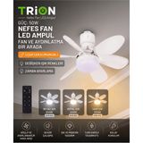 Trion TRN-1300 50W Uzaktan Kumandalı Tavan Vantilatörü 3 Renk LED Ampul Avize 52 cm - Beyaz