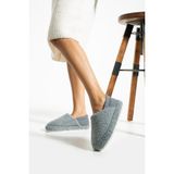 Trios Shoes Kadın Lastikli Kaymaz Taban Peluş Ev Botu Panduf TS1153 - Gri
