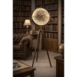 Tripod Ayaklı Duvar Saati, 49x49 cm, Kahverengi, LED Işıklı, Rustik, Çarklı Mekanizma, 169 cm Yükseklik, Pilli, Yuvarlak