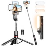 Tripod Işıklı Selfie Çubuğu - 3 Farklı Işık Modu, Uzaktan Kumandalı, 110 cm Uzunluğunda Tripodlu Telefon Tutucu, Tüm Telefonlara Uygun, İnfluencer Vlog Ev Ofis Çekim Tripodlu Selfie Çubuğu