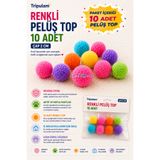 TRİPULAM Renkli Peluş Top (10 Adet) 2 cm – Kediler İçin Ponpon Fırlatma Oyun Topu