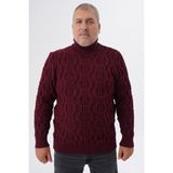 Trist Star Büyük Beden Erkek Bordo Balıkçı Yaka Kazak Kışlık %70 Yün Desensiz Tasarım - 5XL