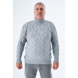Trist Star Büyük Beden Erkek Gri Balıkçı Yaka Pirinç Saç Örgülü Yün Triko Örme Kazak TRIST-2118 - 3XL