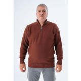 Trist Star Büyük Beden Erkek Taba Fermuarlı Dik Yaka Pirinç Örgü %100 Pamuk Triko Kazak Trıst-2113