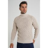 Trıst Star Erkek Balıkçı Saç Örgülü Yün Kazak TRIST-5354 - Bej - 2XL