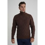 Trıst Star Erkek Balıkçı Saç Örgülü Yün Kazak TRIST-5354 - Kahve - 2XL