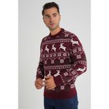 Trist Star Erkek Bisiklet Yaka Jakarlı Geyikli Yün Yılbaşı Kazak TRIST-5360 - Bordo - 2XL