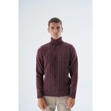 Trist Star Erkek Bordo Balıkçı Yaka Yürütme Saç Örgülü Yün Triko Örme Kazak TRIST-5336 - 2XL