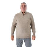 TRİST STAR Erkek Büyük Beden Zikzak Desenli Triko Kazak TRIST-2117, Vizon - 3XL