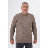 Trist Star Erkek Düz Yaka Sütlü Kahve Yün Kazak Kışlık Uzun Kol Tasarım - 6XL