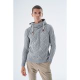 Trist Star Erkek Gri Şal Yaka Yürütme Saç Örgülü Yün Triko Örme Kazak TRIST-5342 - 2XL