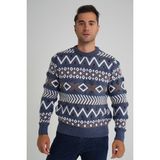 Trist Star Erkek Jakarlı Desenli Bisiklet Yaka Yılbaşı Yün Kazak TRIST-5348 - İndigo - 2XL