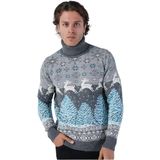 TRİST STAR Erkek Jakarlı Geyik Desenli Yılbaşı Triko Yün Kazak Trist-5314, Koyu Gri - 2XL