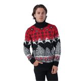TRİST STAR Erkek Jakarlı Geyik Desenli Yılbaşı Triko Yün Kazak Trist-5314, Siyah - 2XL