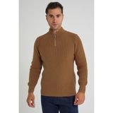 Trıst Star Erkek Kısa Fermuarlı Dik Yaka Selanik Örgü Yün Kazak TRIST-5358 - Hardal - 2XL