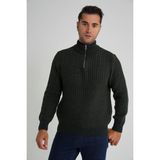 Trist Star Erkek Kısa Fermuarlı Selanik Saç Örgülü Dik Yaka Yün Kazak TRIST-5350 - Haki - 2XL