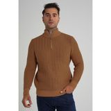 Trist Star Erkek Kısa Fermuarlı Selanik Saç Örgülü Dik Yaka Yün Kazak TRIST-5350 - Hardal - 2XL