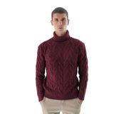 TRİST STAR Erkek Pirinç Saç Örgülü Yün Triko Kazak TRIST-5337, Bordo - L