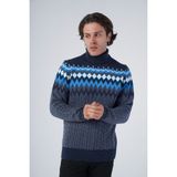 Trist Star Erkek Saç Örgülü Jakar Desenli Balıkçı Yaka Triko Yün Kazak TRIST-5319 - Lacivert - İndigo - 2XL