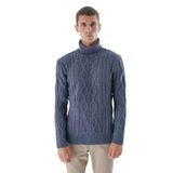 TRİST STAR Erkek Saç Örgülü Yün Triko Kazak TRIST-5338, İndigo - 2XL