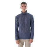 TRİST STAR Erkek Saç Örgülü Yün Triko Kazak TRIST-5338, İndigo - XL