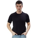 TRİST STAR Erkek Siyah%100 Pamuk Bisiklet Yaka Kısa Kollu Triko Kazak TRIST-7106 -M