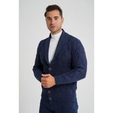Trist Star Erkek Yün Hırka Şal Yaka Düğmeli Lacivert Baklava Desen Modern Stil TRIST-5359 - 2XL