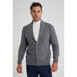 Trist Star Erkek Yürütme Baklava Desen Şal Yaka Düğmeli Yün Hırka TRIST-5359 - Gri