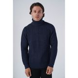 Trist Star Erkek Yürütme Saç Örgülü Balıkçı Yaka Triko Yün Kazak TRIST-5313 - Lacivert - 2XL