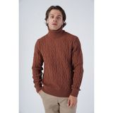 Trist Star Erkek Yürütme Saç Örgülü Çarpı Desenli Balıkçı Yaka Triko Yün Kazak TRIST-5310 - 2XL - Kiremit