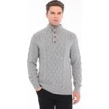 Trist Star Gri Erkek %80 Yün %20 Akrilik Saç Örgü ve Baklava Desenli Düğmeli Dik Yaka Triko Kazak TRIST-5374 - 2XL