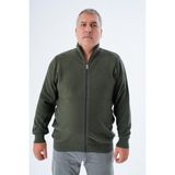 Trist Star Haki Büyük Beden Erkek Fermuarlı Dik Yaka Pirin Örgü %100 Pamuk Triko Hırka TRIST-2114 - 5XL