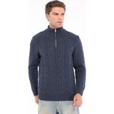 Trist Star Indigo Erkek %80 Yün %20 Akrilik V Desen Örgülü Yarım Fermuarlı Dik Yaka Triko Kazak TRIST-5363 - 2XL