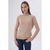 Trist Star Kadın %100 Organik Pamuk Kısa Balıkçı Yaka Triko Kazak Örme Bluz K-6103 - Bej - XL