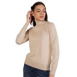TRİST STAR Kadın Bej%100 Organik Pamuk Balıkçı Yaka Triko Kazak Trıst-6103-2XL