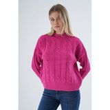 Trist Star Kadın Fuşya Oversize Yarım Balıkçı Saç Örgülü Yünlü Özel Iplik Triko Örme Kazak TRIST-6158 - L - XL