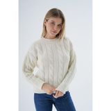Trist Star Kadın Kemik Oversize Bisiklet Yaka Saç Örgülü Yünlü Özel Iplik Triko Örme Kazak TRIST-6167 - L - XL