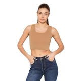 TRİST STAR Kadın Likralı Crop Atlet Trist-6123, Koyu Bej - M