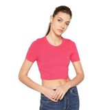 TRİST STAR Kadın Likralı Crop Bluz Trist-6125, Fuşya - XS
