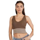 TRİST STAR Kadın Likralı Crop Triko Atlet Örme Trist-6106, KAHVE - L