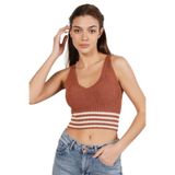 TRİST STAR Kadın Likralı Crop Triko Atlet Örme Trist-6106, Kiremit - L