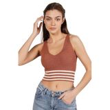 TRİST STAR Kadın Likralı Crop Triko Atlet Örme Trist-6106, Kiremit - M